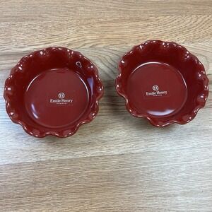 Set of 2 Emile Henry Mini Ruffled Pie Dishes Red NEW